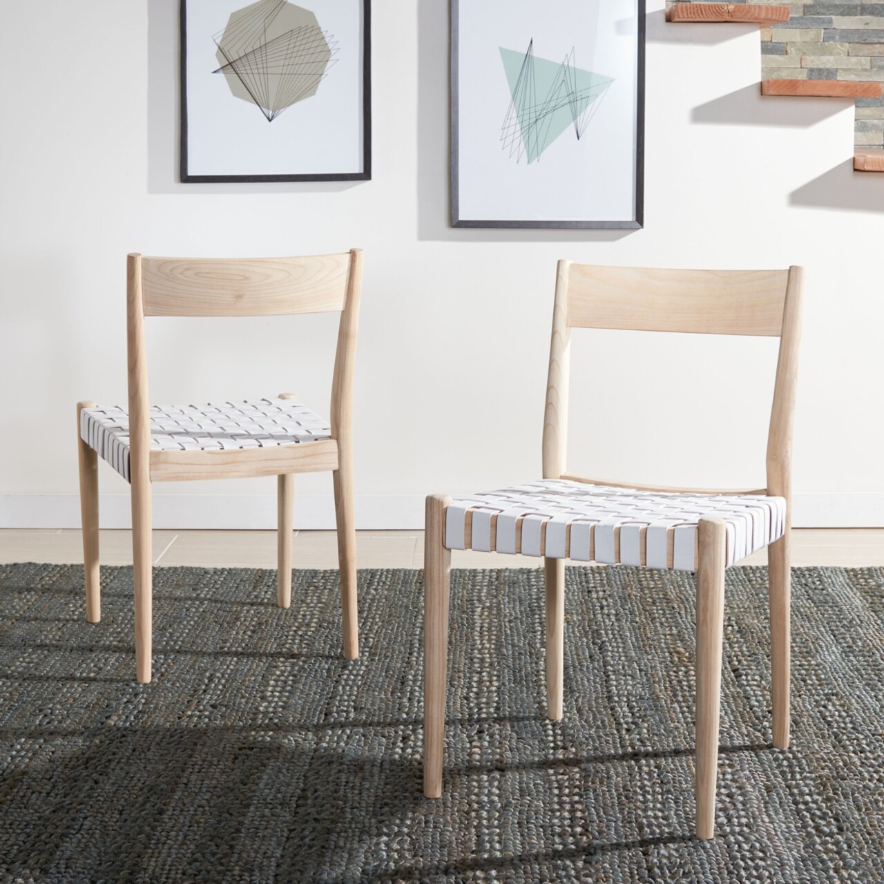 Safavieh Eluned Leather Dining Chair Set of 2 White / Natural